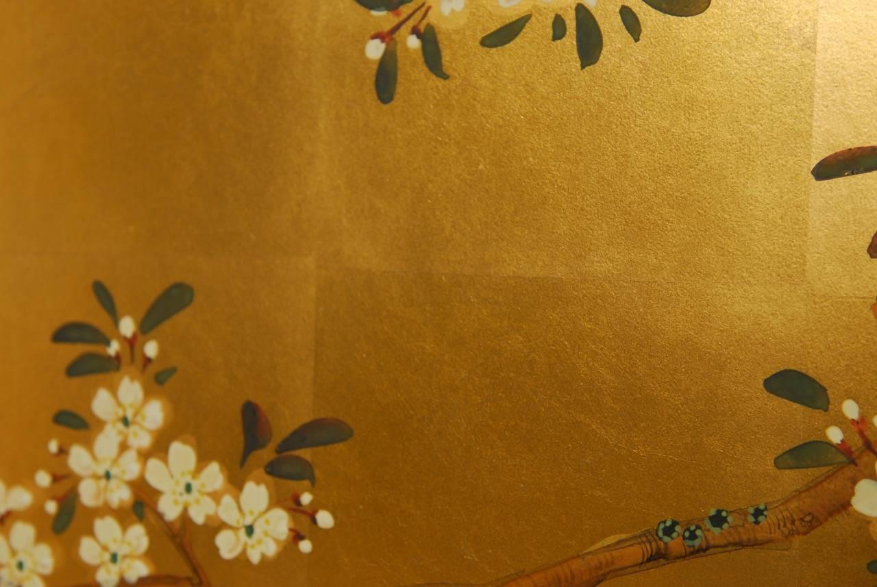 Japanese Four-Panel Screen Pheasants, Cherry and Prunus on Gold Leaf 5