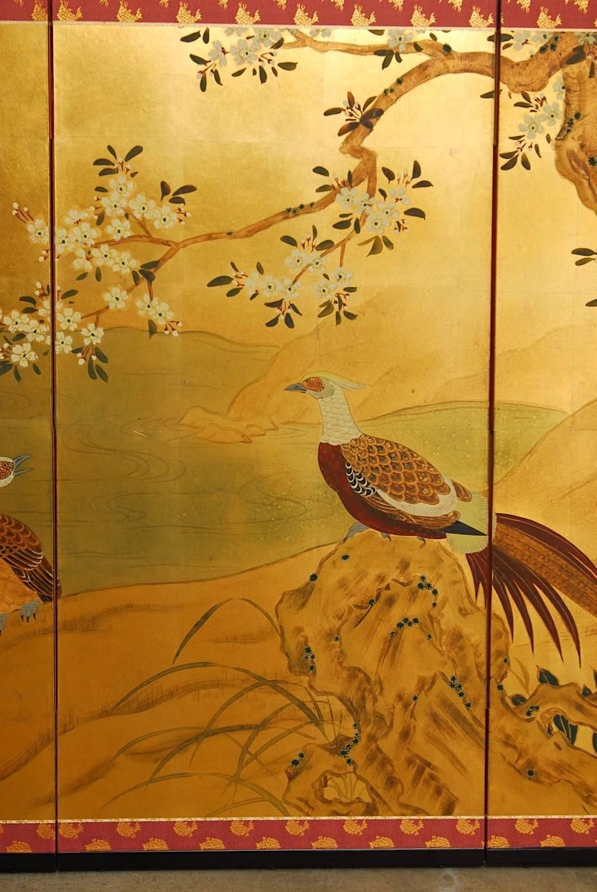 Japanese Four-Panel Screen Pheasants, Cherry and Prunus on Gold Leaf 1