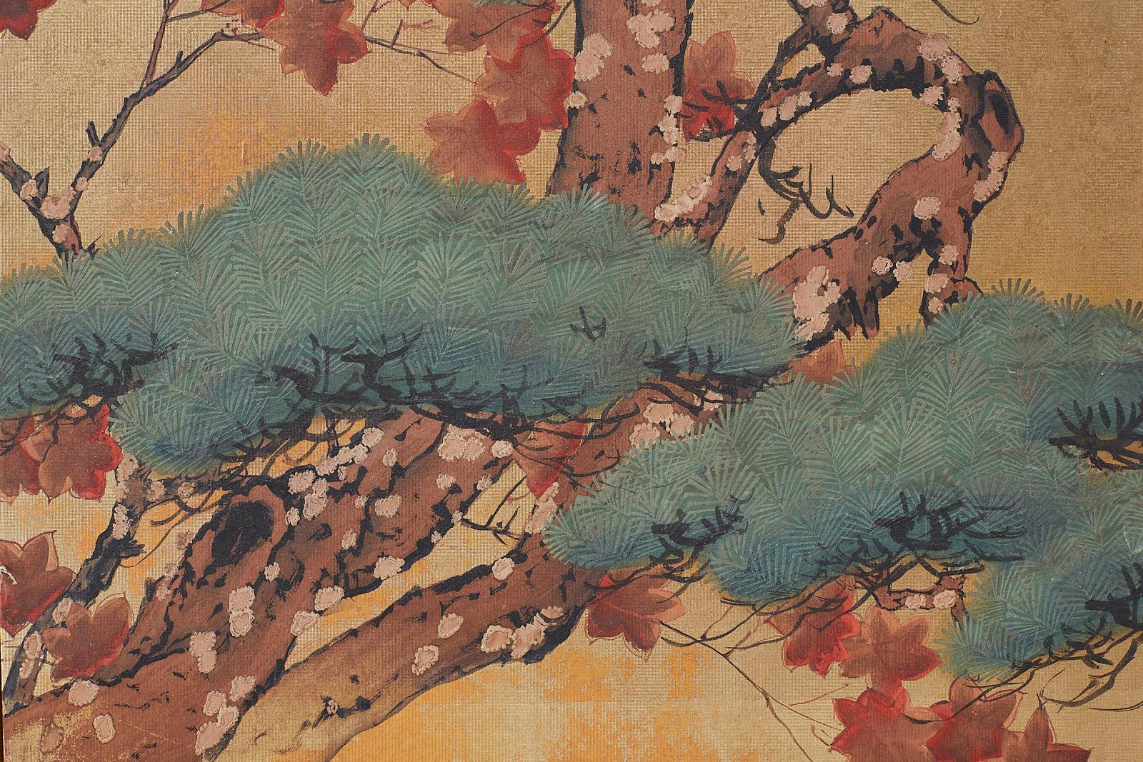 Japanese Four-Panel Screen Pine and Maple on Silk 3