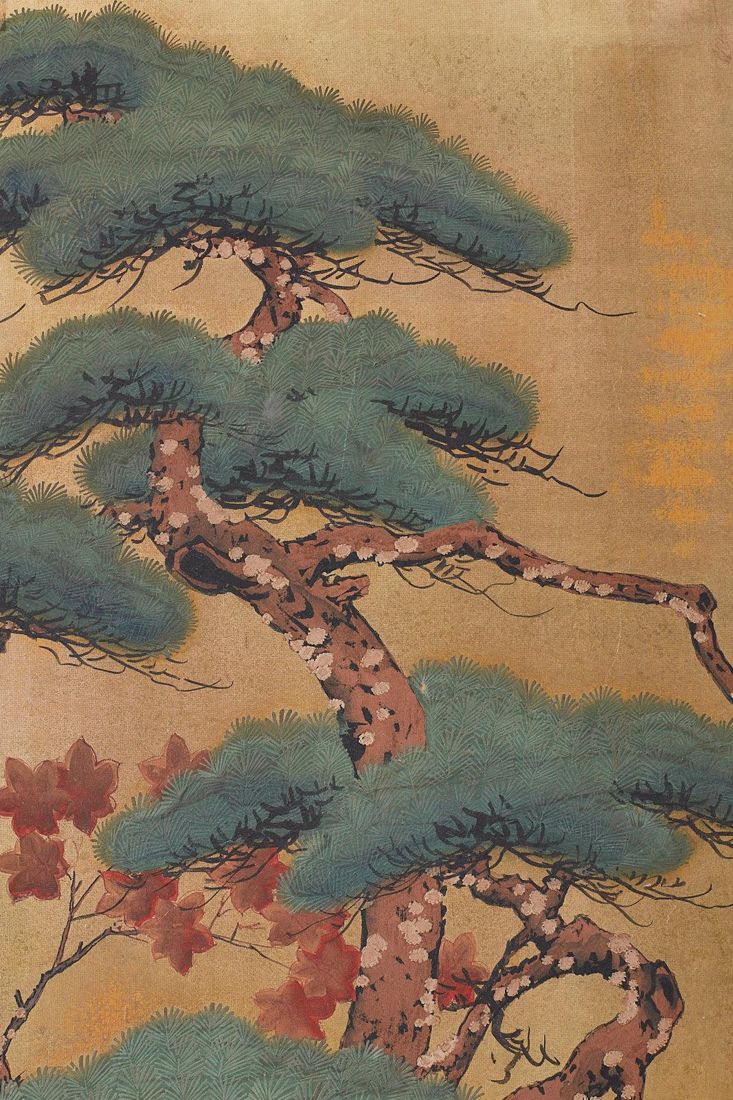 Japanese Four-Panel Screen Pine and Maple on Silk 4