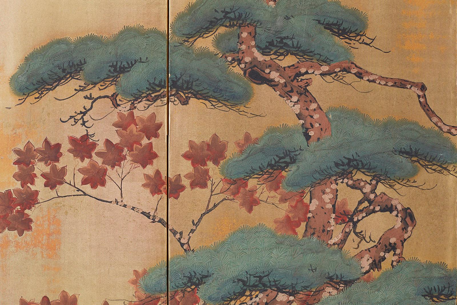 Japanese Four-Panel Screen Pine and Maple on Silk 8