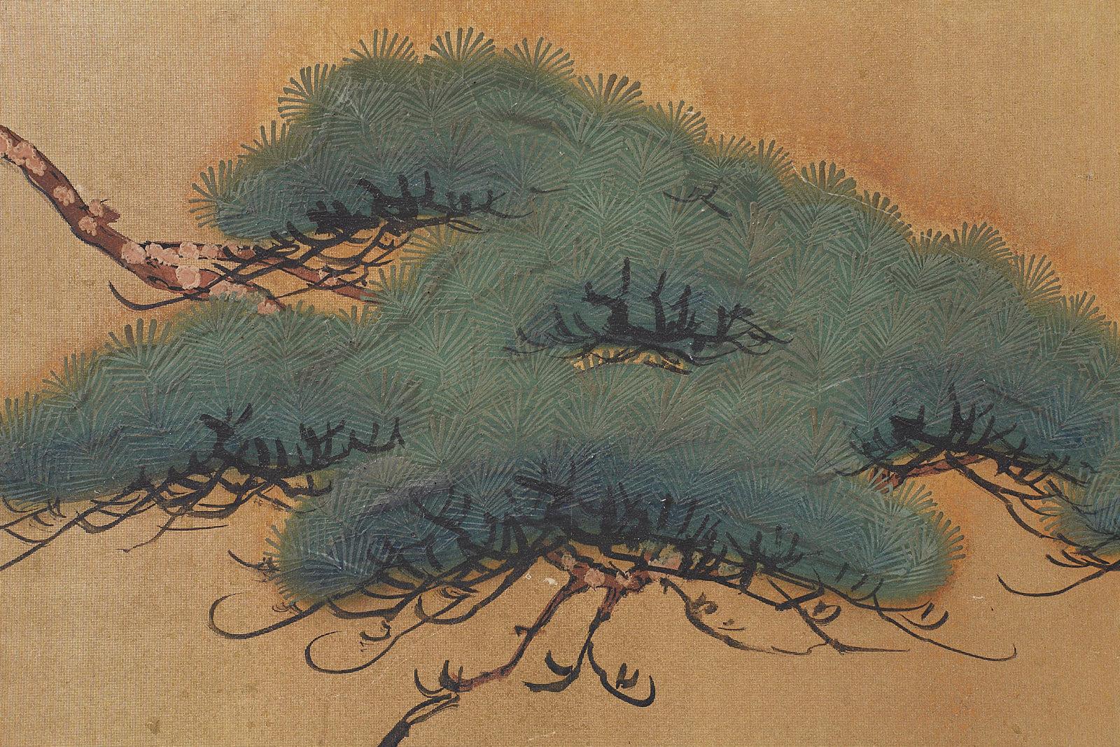 Japanese Four-Panel Screen Pine and Maple on Silk 9