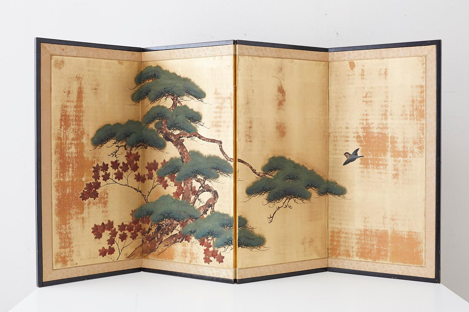 Japanese Four-Panel Screen Pine and Maple on Silk 11
