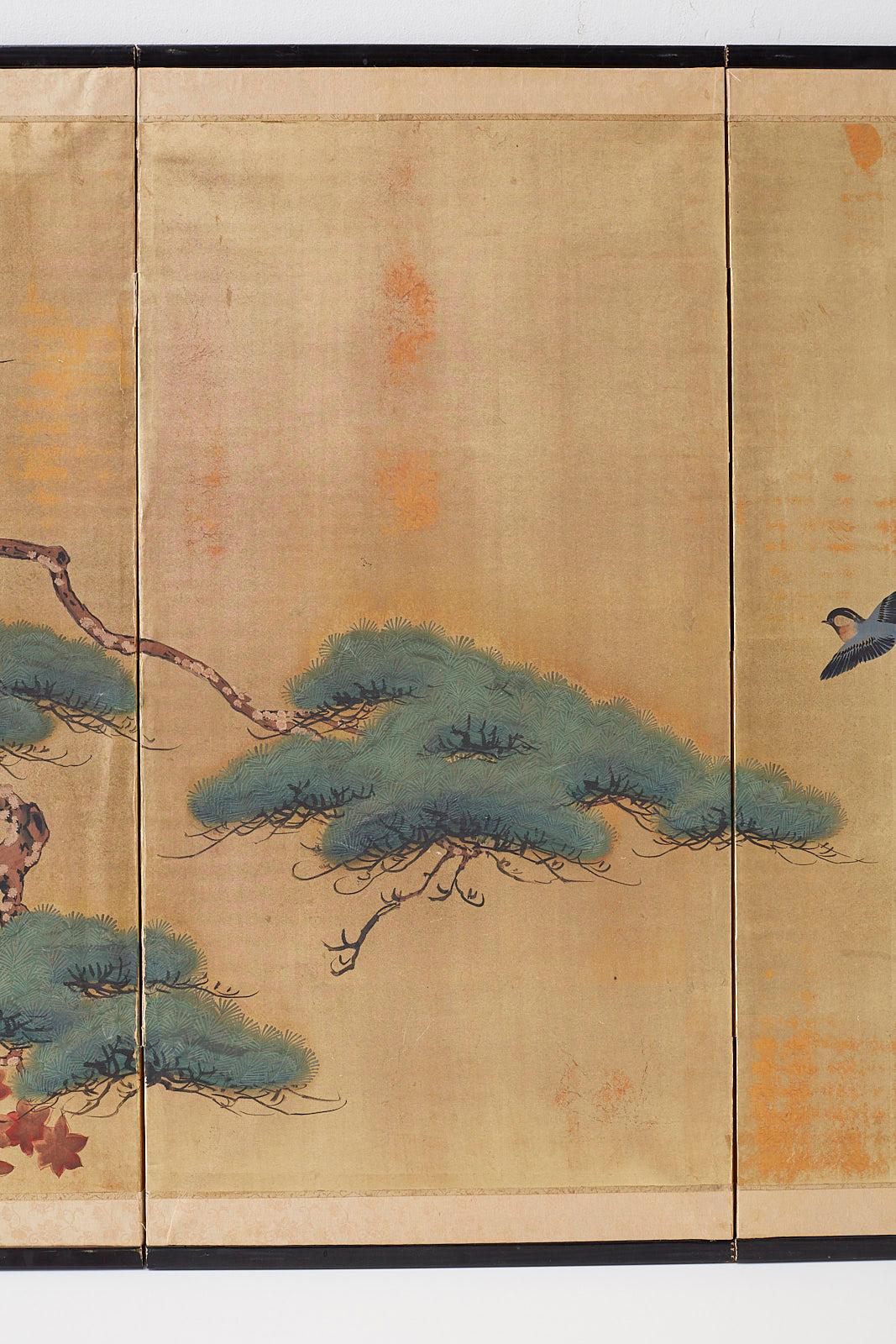 20th Century Japanese Four-Panel Screen Pine and Maple on Silk