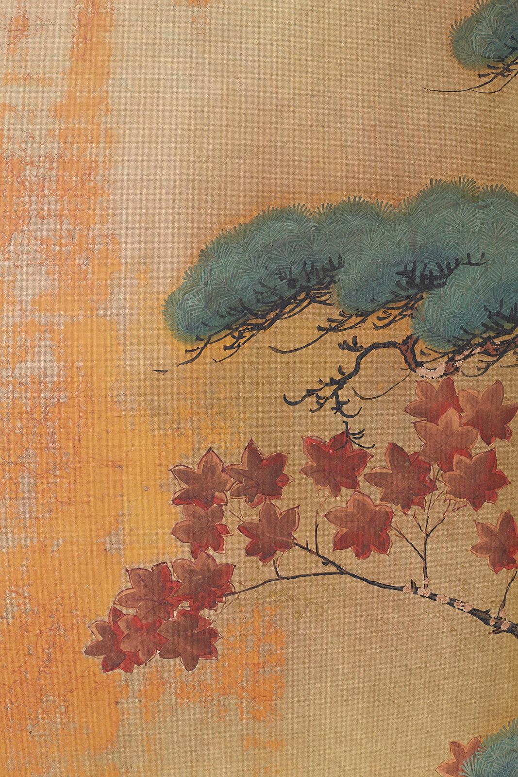 Japanese Four-Panel Screen Pine and Maple on Silk 2