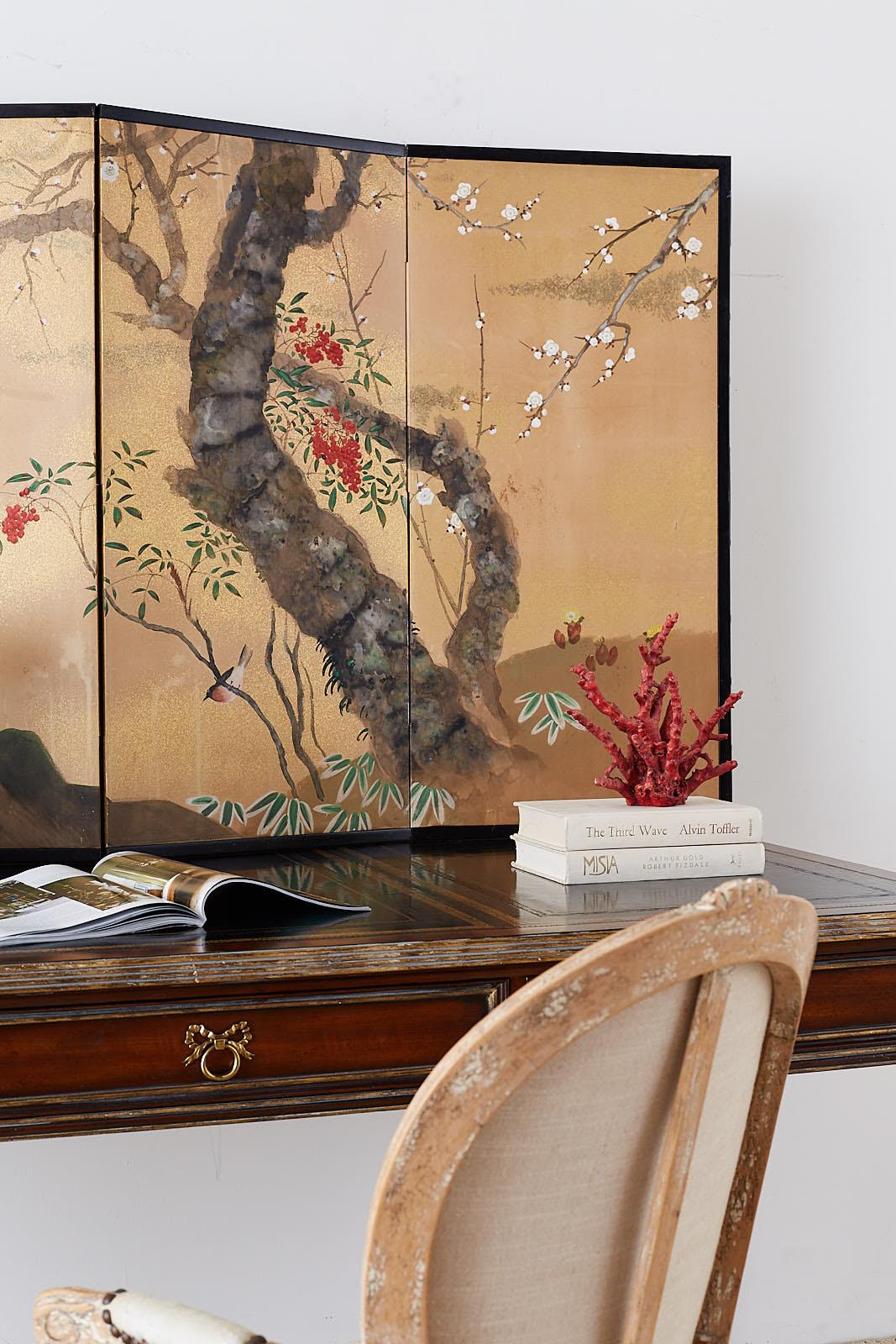 Japanese Four-Panel Screen Prunus Tree with Nandina 3