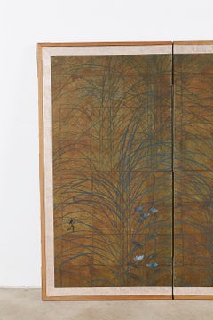 Japanese Four-Panel Screen Quail in Autumn Landscape
