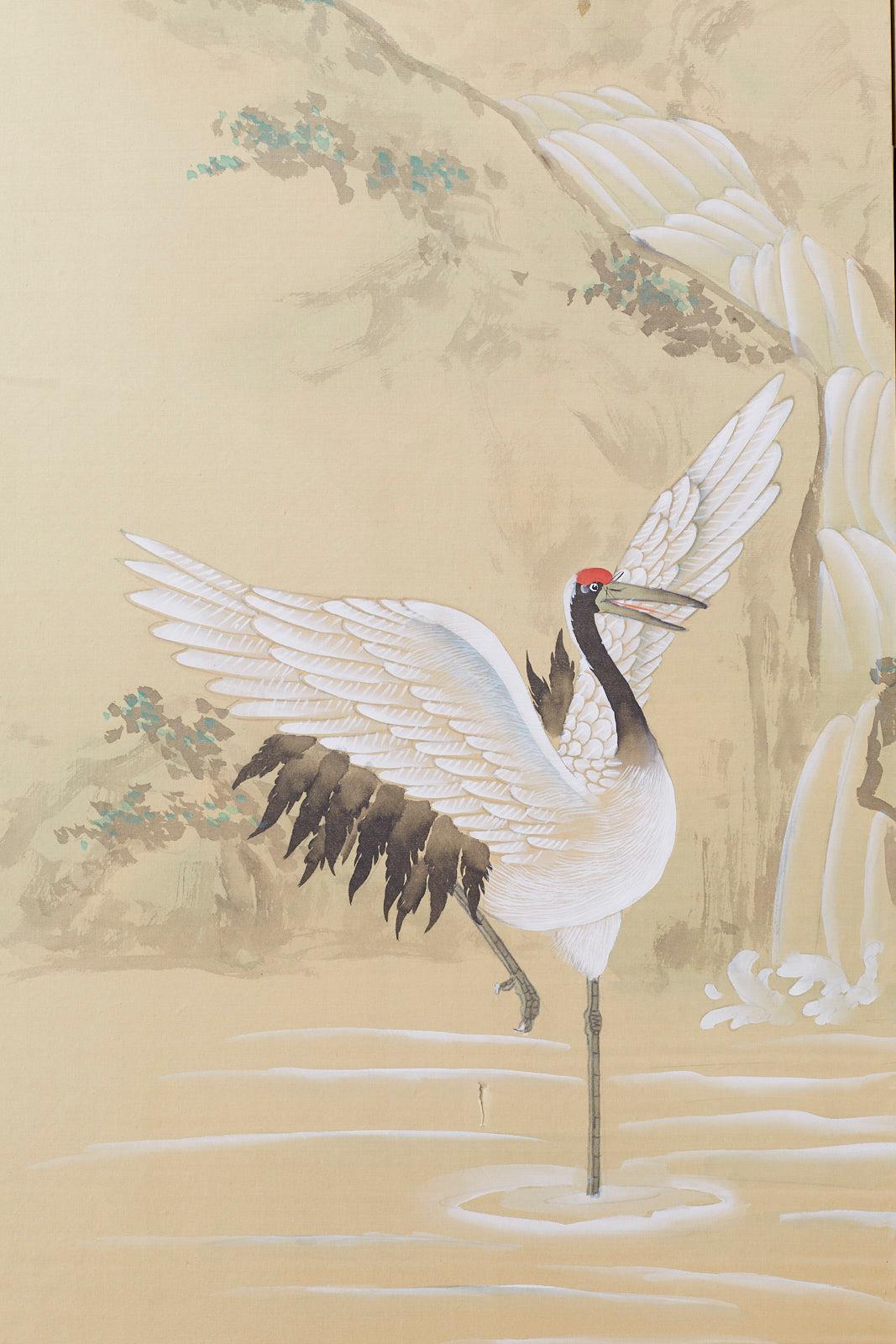 Japanese Four-Panel Screen Red Crowned Cranes 3