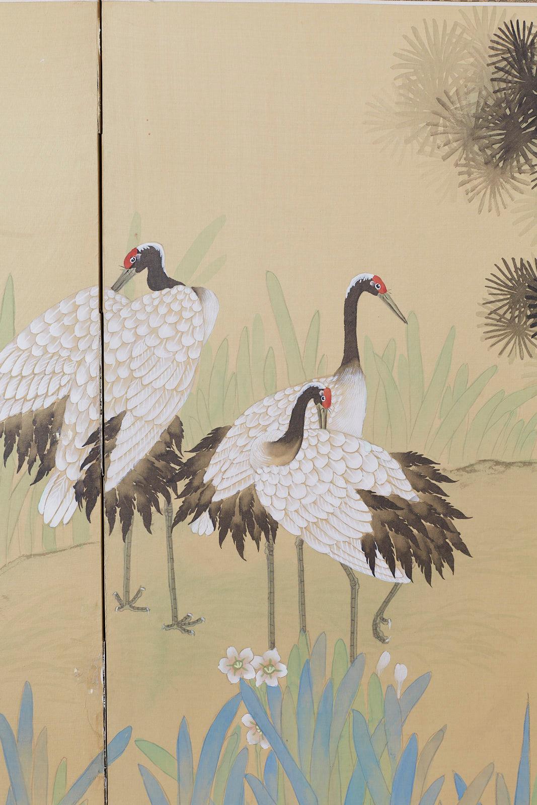 Japanese Four-Panel Screen Red Crowned Cranes 6