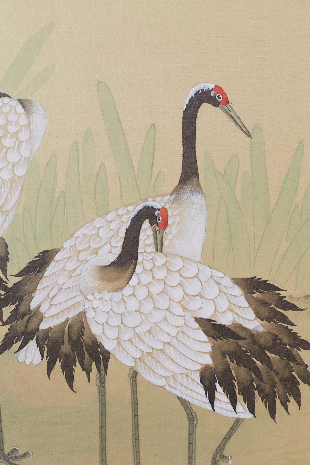 Japanese Four-Panel Screen Red Crowned Cranes 7