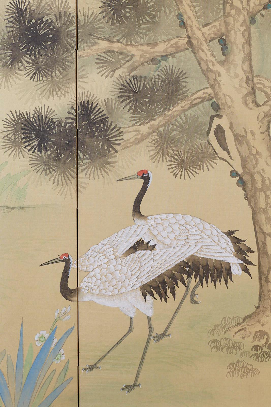 Japanese Four-Panel Screen Red Crowned Cranes 8