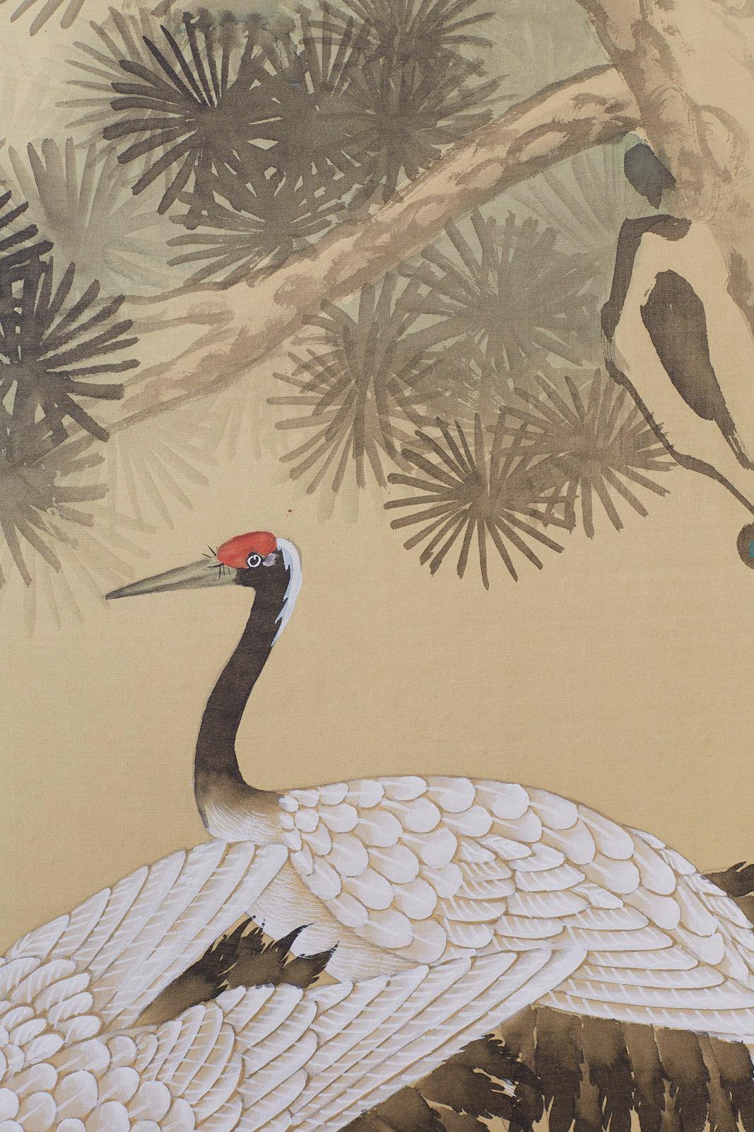 Japanese Four-Panel Screen Red Crowned Cranes 9