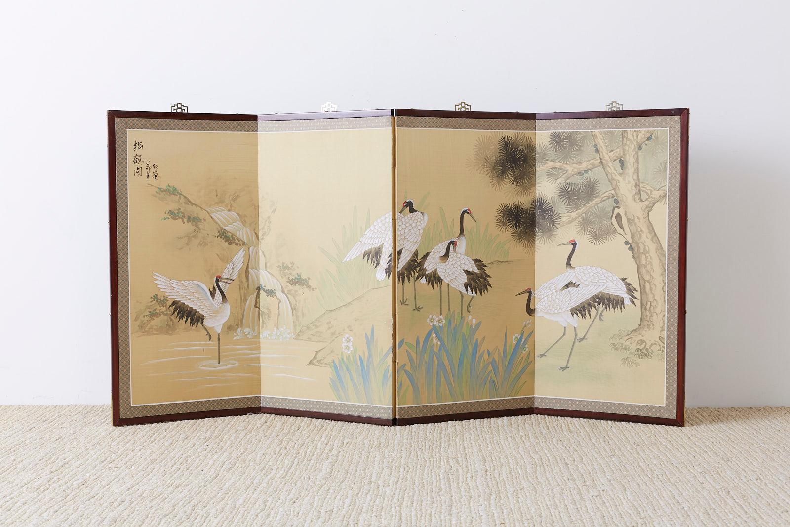 Japanese Four-Panel Screen Red Crowned Cranes 11