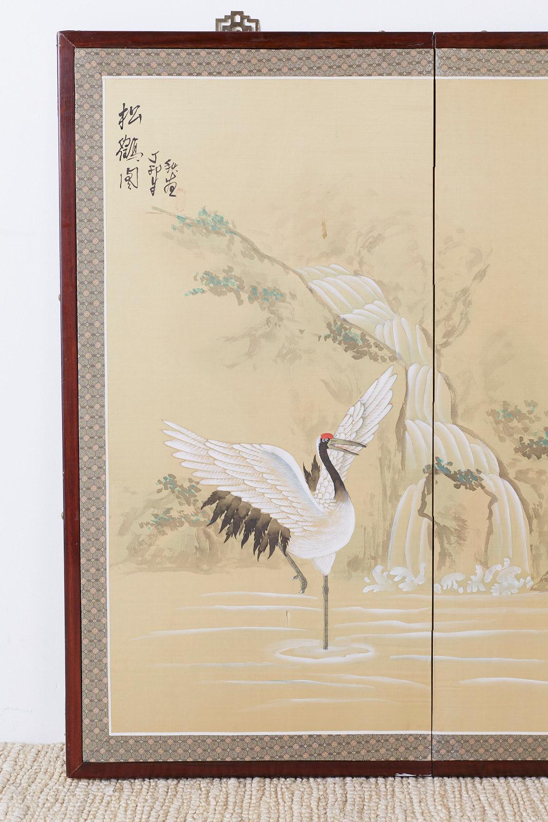 Japanese Four-Panel Screen Red Crowned Cranes In Good Condition In Rio Vista, CA
