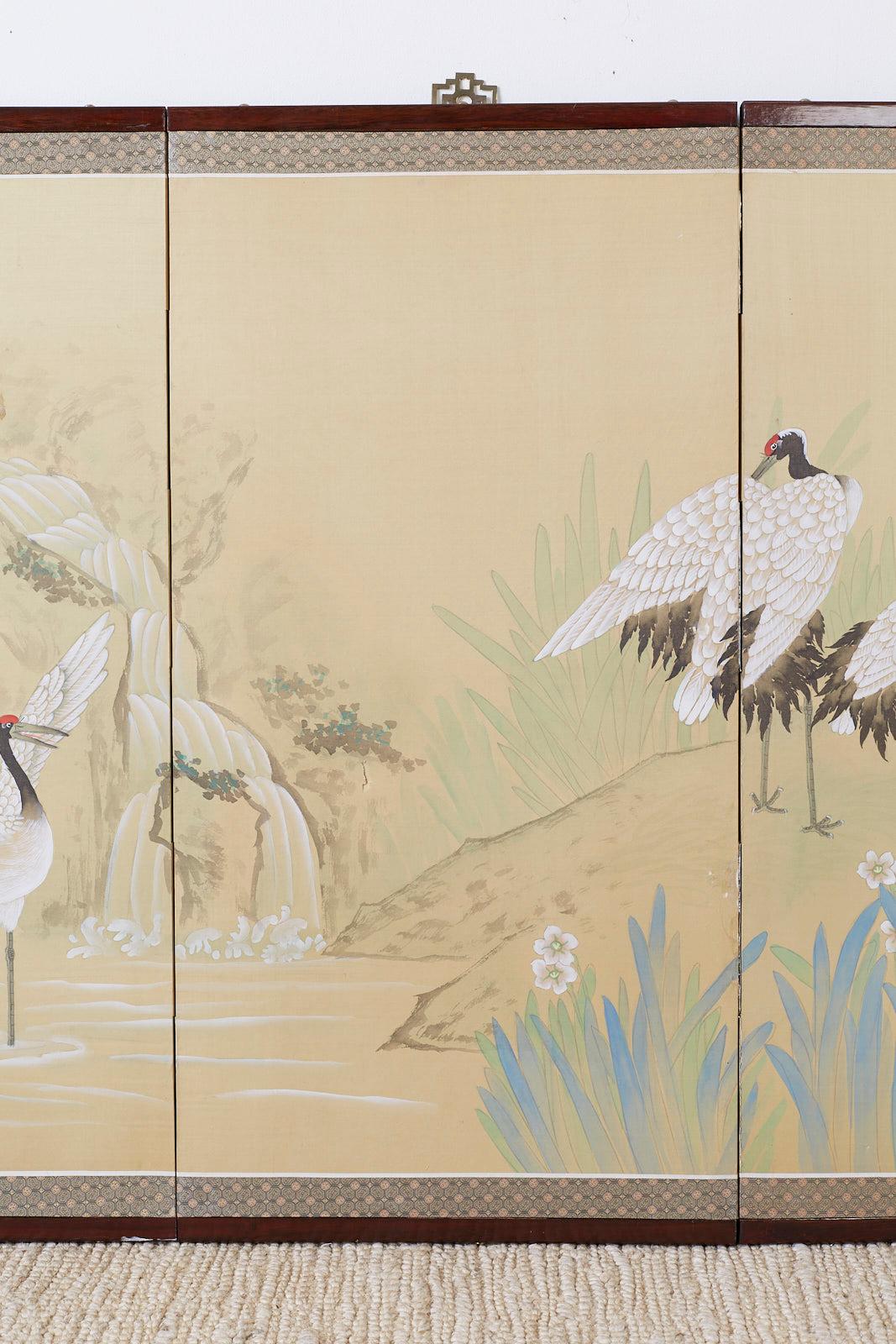 20th Century Japanese Four-Panel Screen Red Crowned Cranes