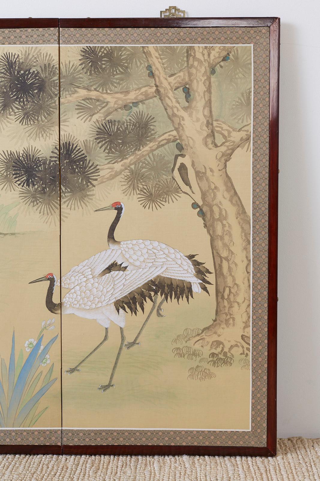 Japanese Four-Panel Screen Red Crowned Cranes 1