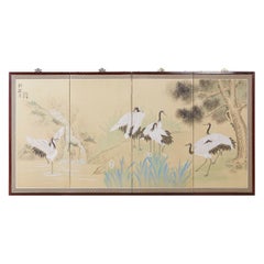 Japanese Four-Panel Screen Red Crowned Cranes