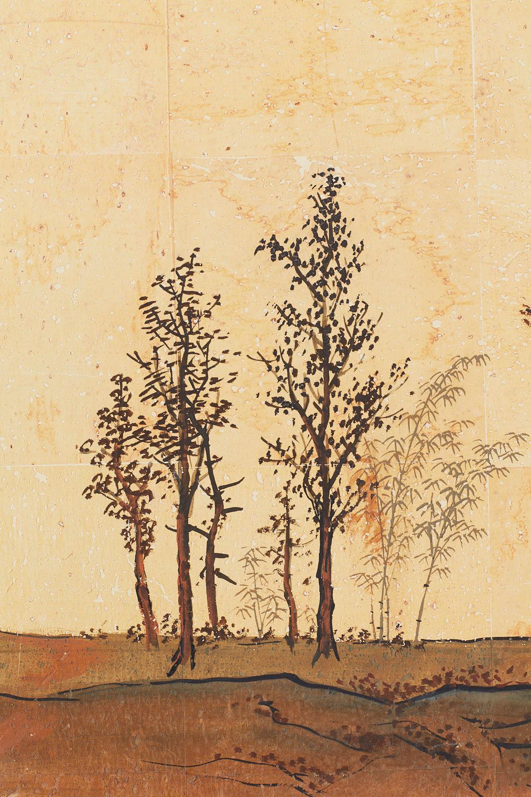 Japanese Four-Panel Screen River Landscape Scene 5