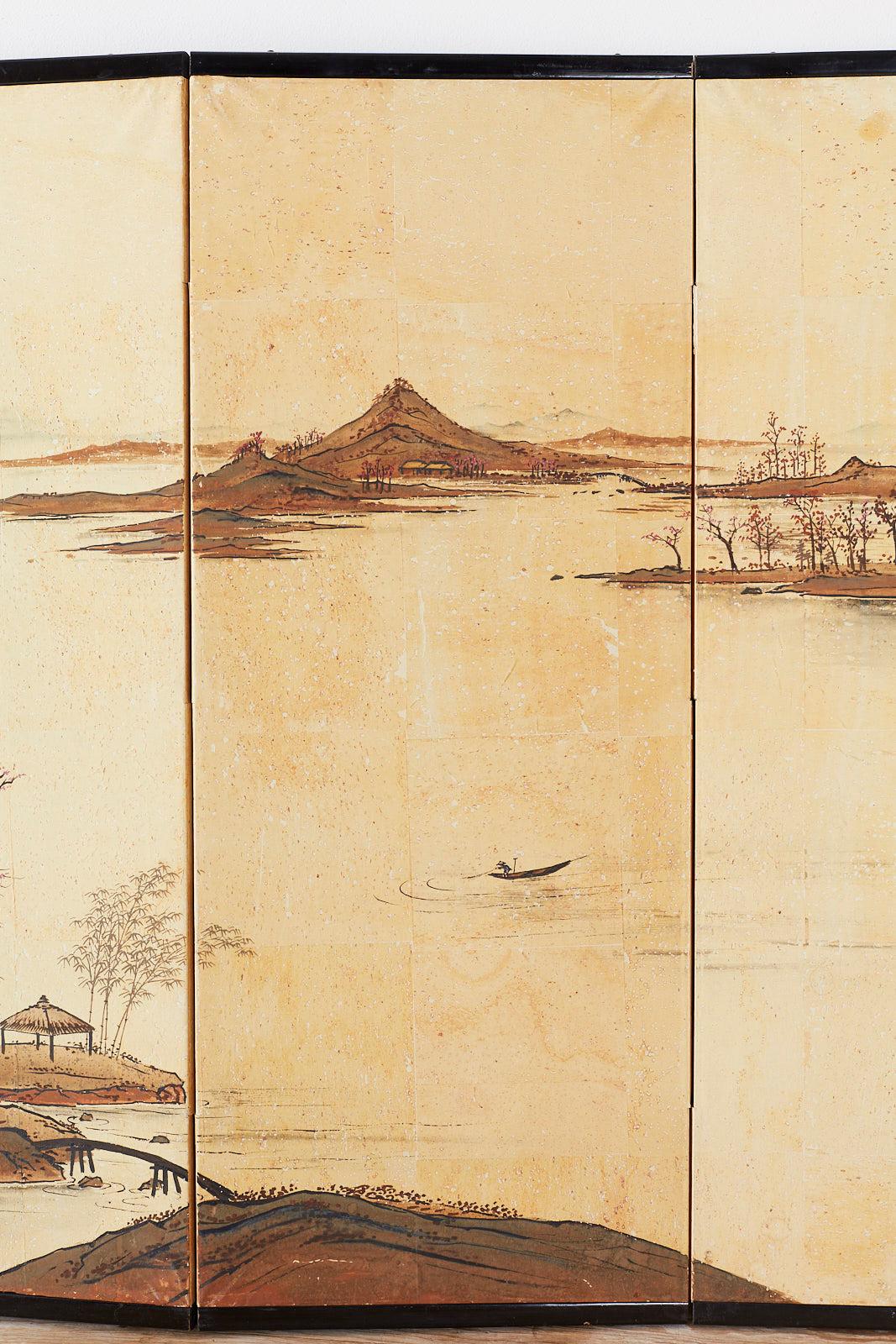 Japanese Four-Panel Screen River Landscape Scene In Good Condition In Rio Vista, CA