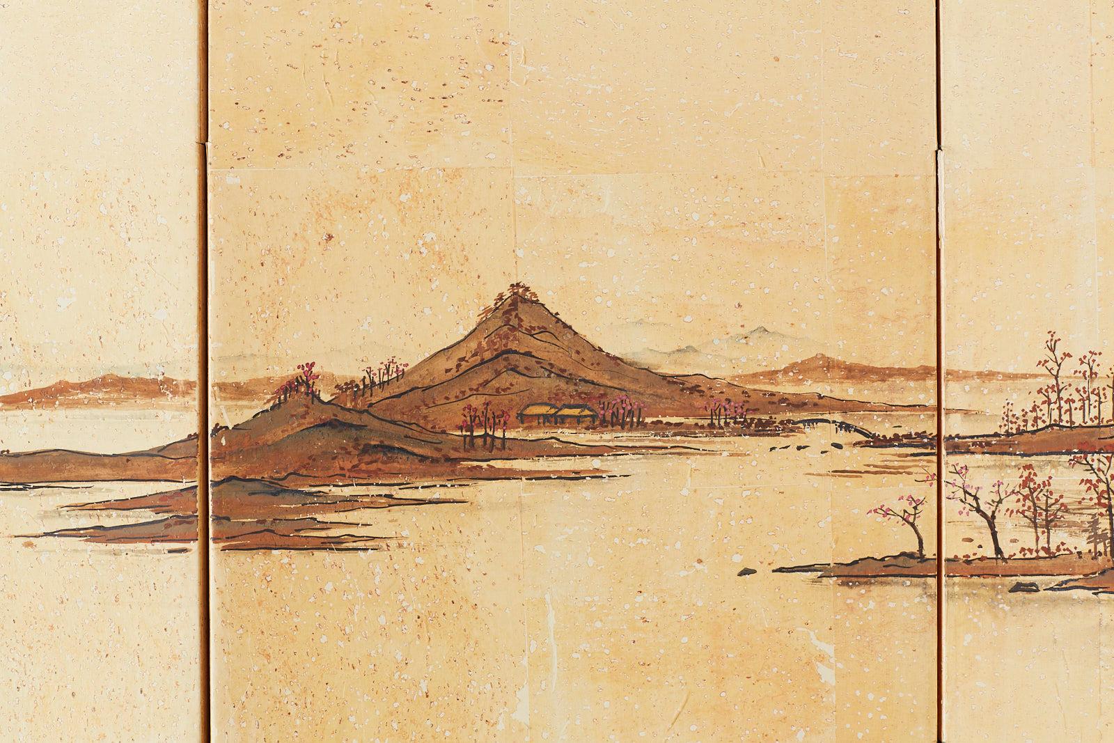 Japanese Four-Panel Screen River Landscape Scene 2
