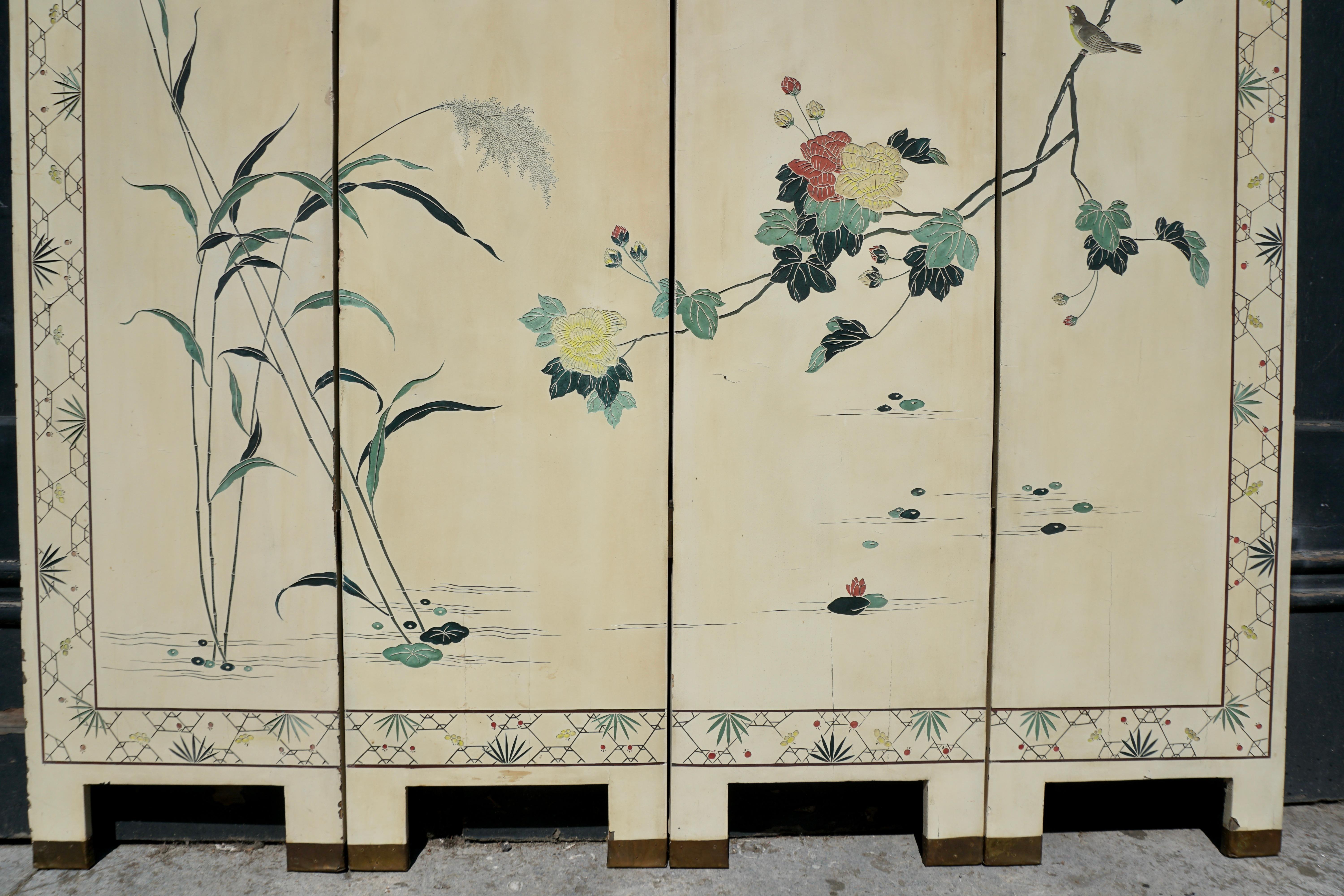 Chinese Coromandel Four Panel Screen Room Divider Landscape 10