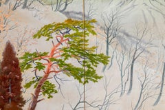 Japanese Four Panel Screen, Snowy Mountain Landscape