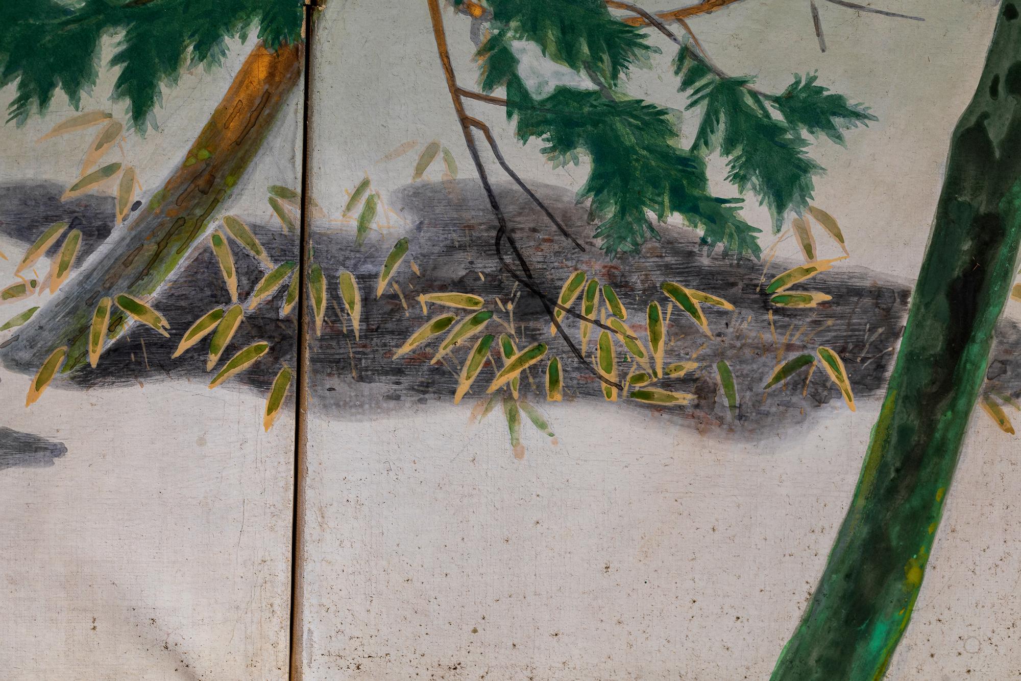 Japanese Four Panel Screen, Snowy Mountain Landscape For Sale 1