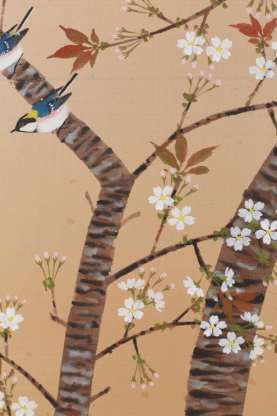 Japanese Four-Panel Screen Spring Cherry Blossom Tree 2