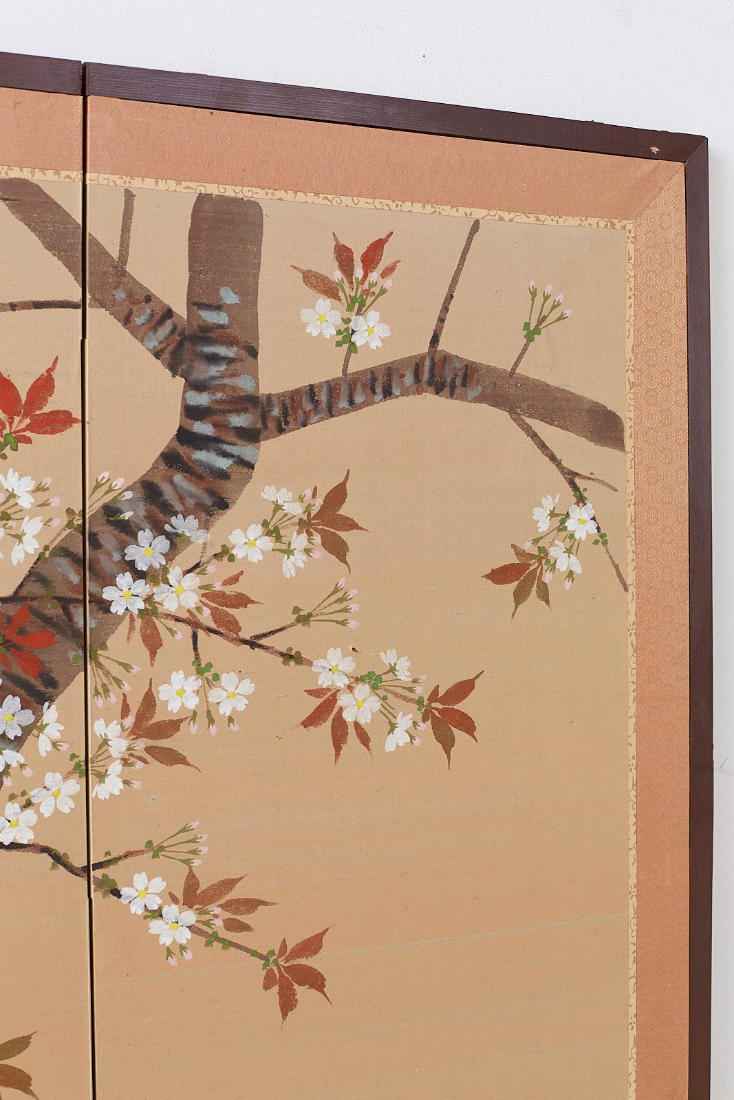 Japanese Four-Panel Screen Spring Cherry Blossom Tree 4