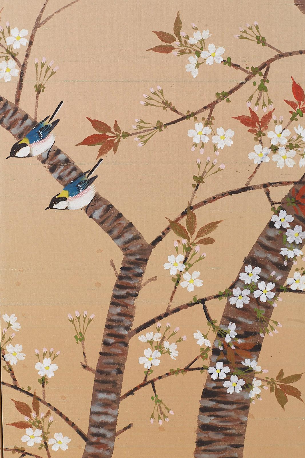Japanese Four-Panel Screen Spring Cherry Blossom Tree 5
