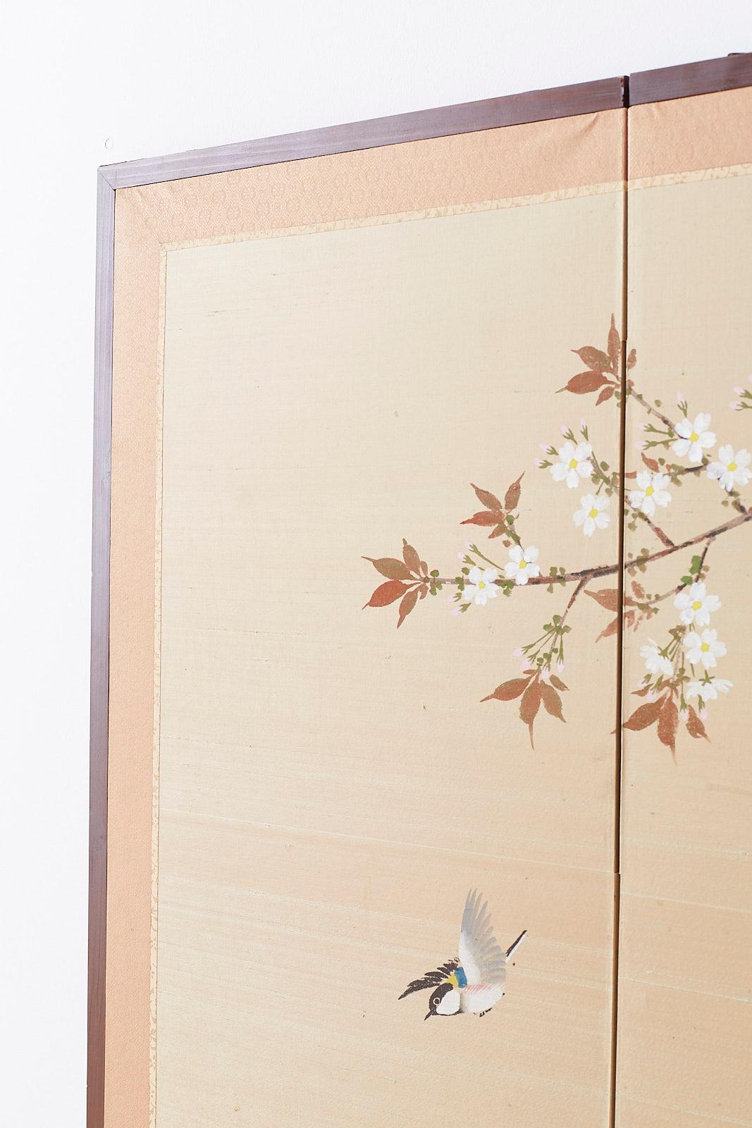 Japanese Four-Panel Screen Spring Cherry Blossom Tree 6