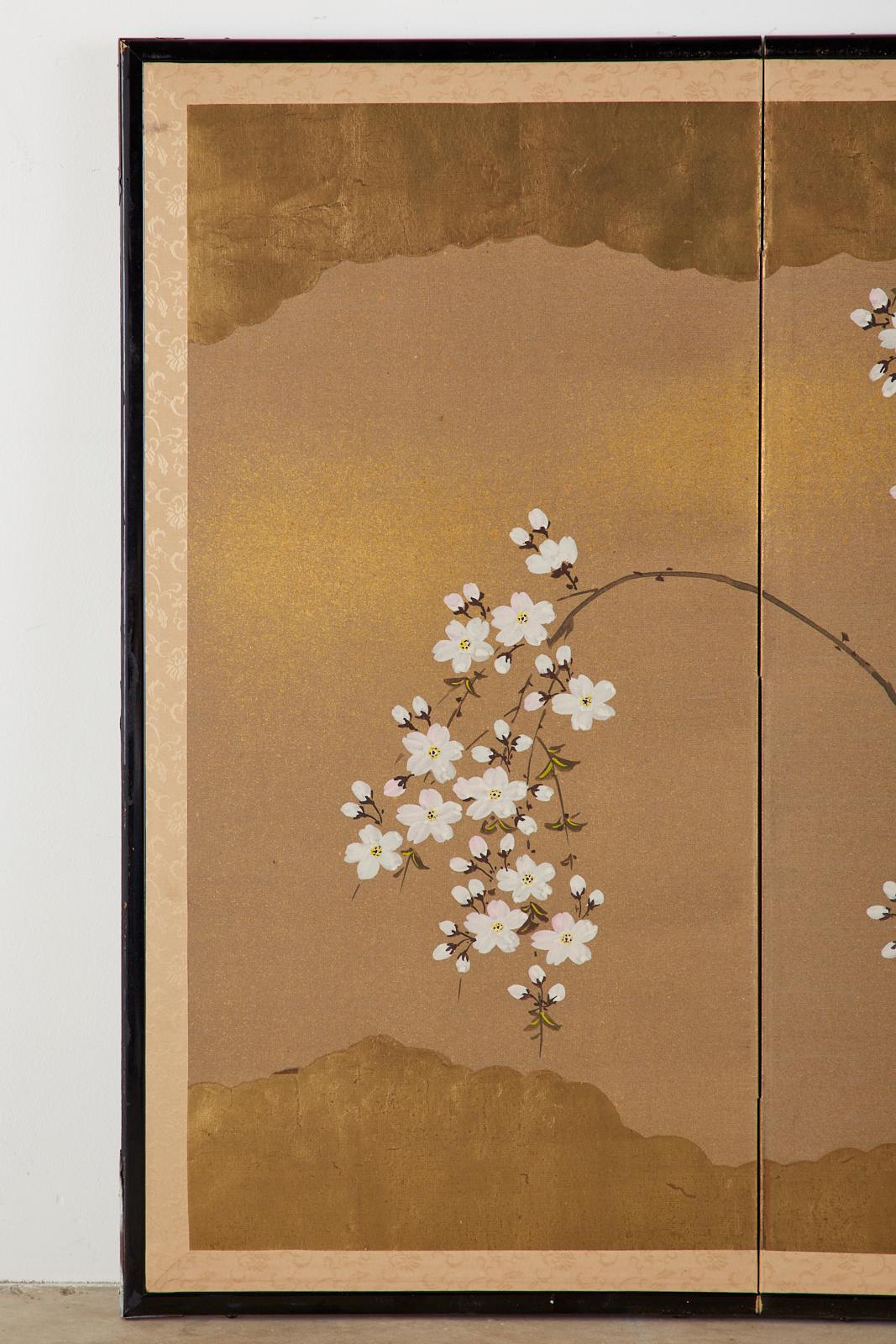 Showa Japanese Four Panel Screen Spring Cherry Blossoms