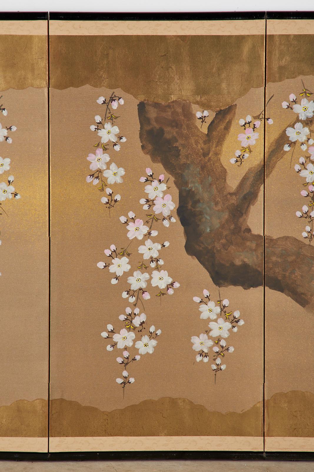 Japanese Four Panel Screen Spring Cherry Blossoms In Good Condition In Rio Vista, CA
