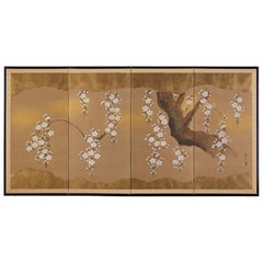 Japanese Four Panel Screen Spring Cherry Blossoms