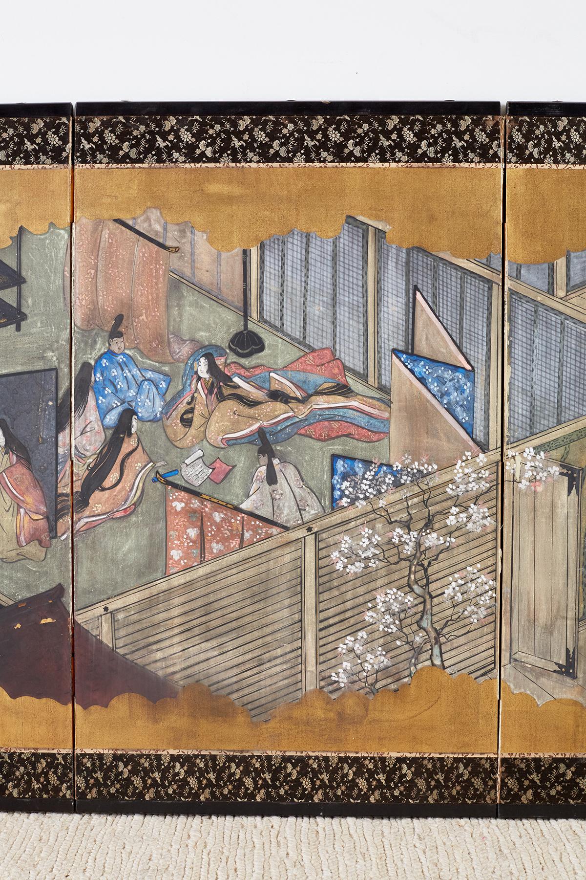 Japanese Four-Panel Screen Tales of Genji Episode In Fair Condition In Rio Vista, CA