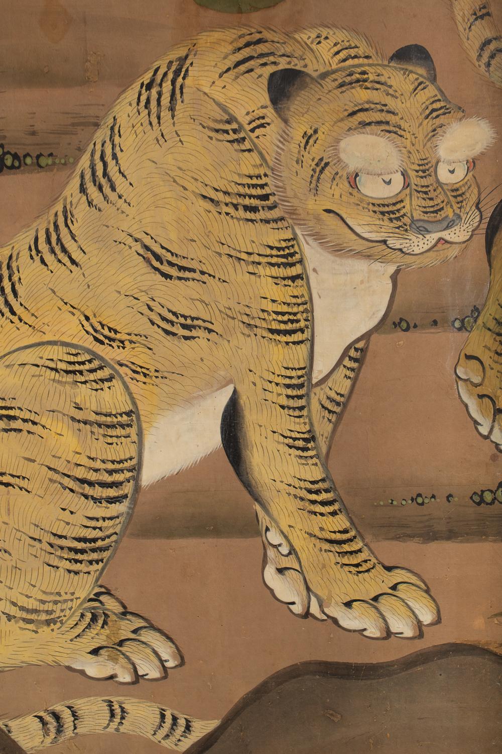 Deux tigres échangeant des regards amoureux. Peinture de l'école de Kano.