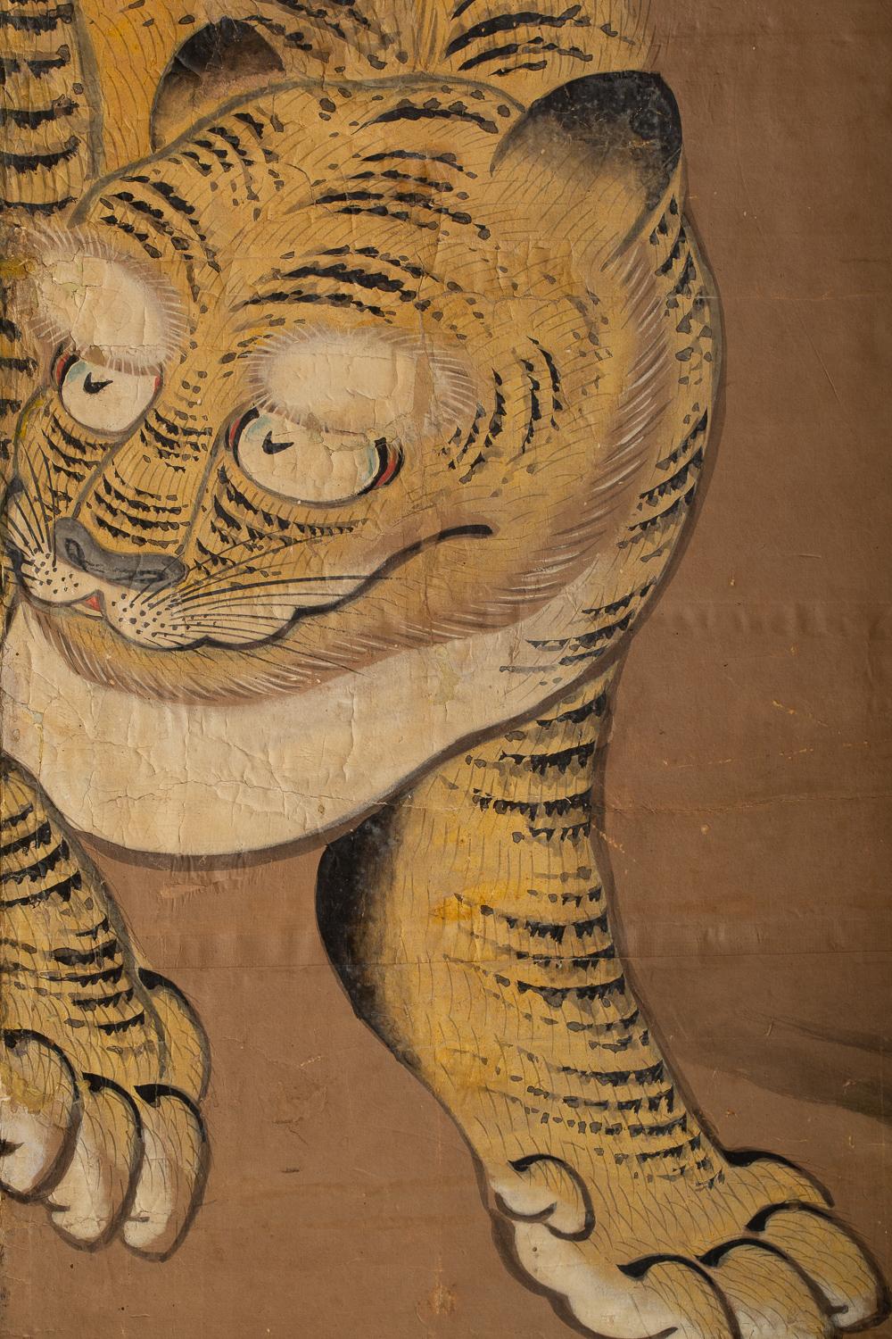 XVIIIe siècle et antérieur Paravent japonais à quatre panneaux : Deux tigres en vente