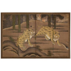 Japanese Four Panel Screen: Two Tigers