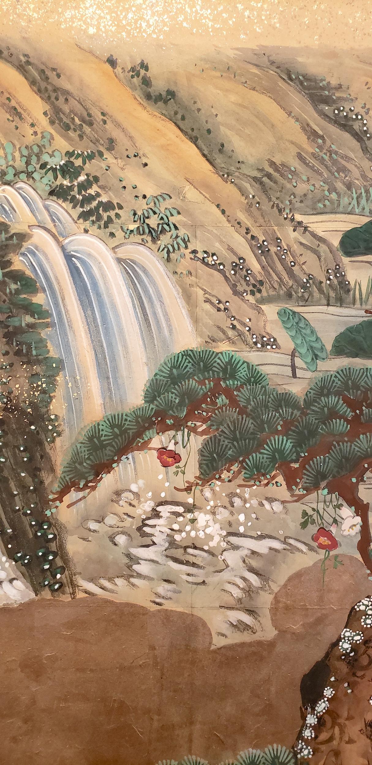 Meiji Japanese Four-Panel Screen Water Landscape For Sale