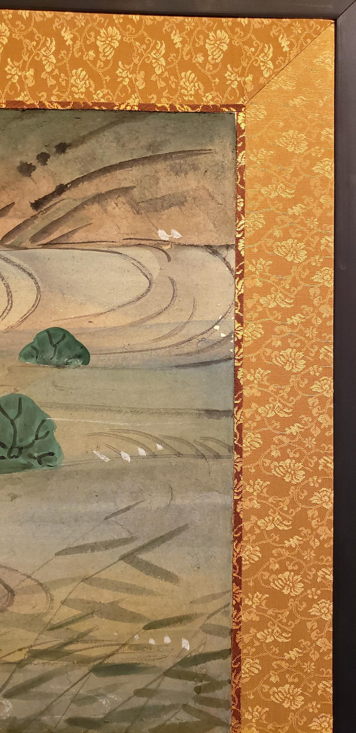 Japanese Four-Panel Screen Water Landscape For Sale 1