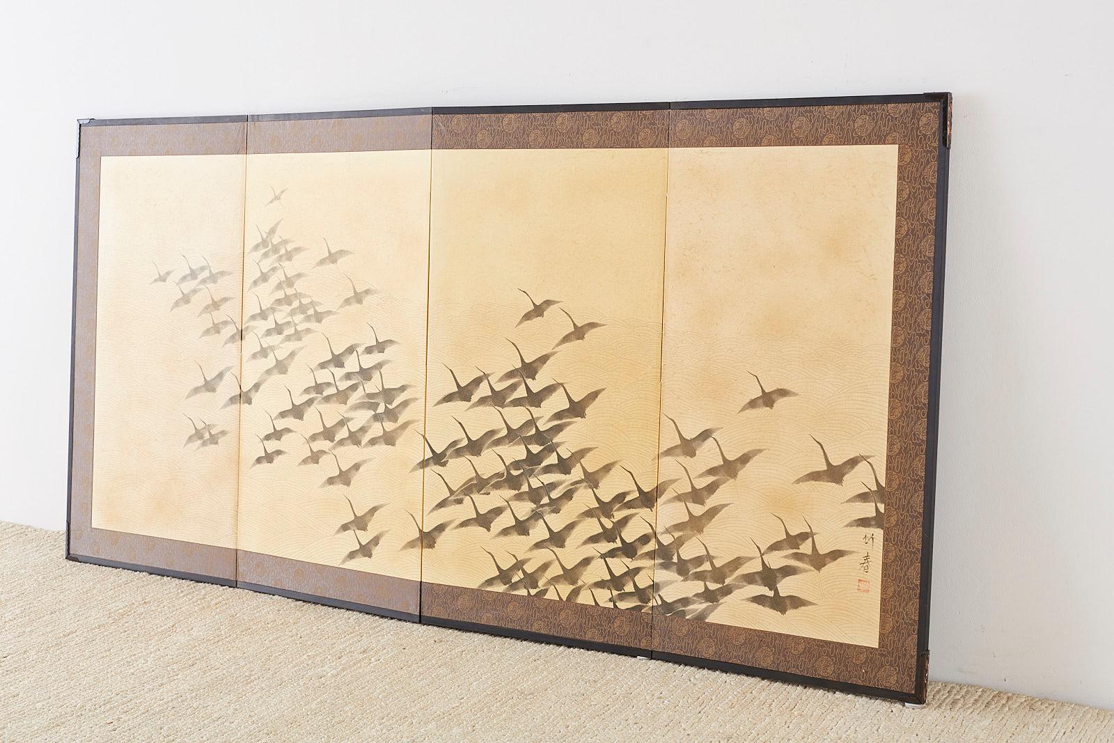 Japanese Four-Panel Screen Wild Geese in Flight 5