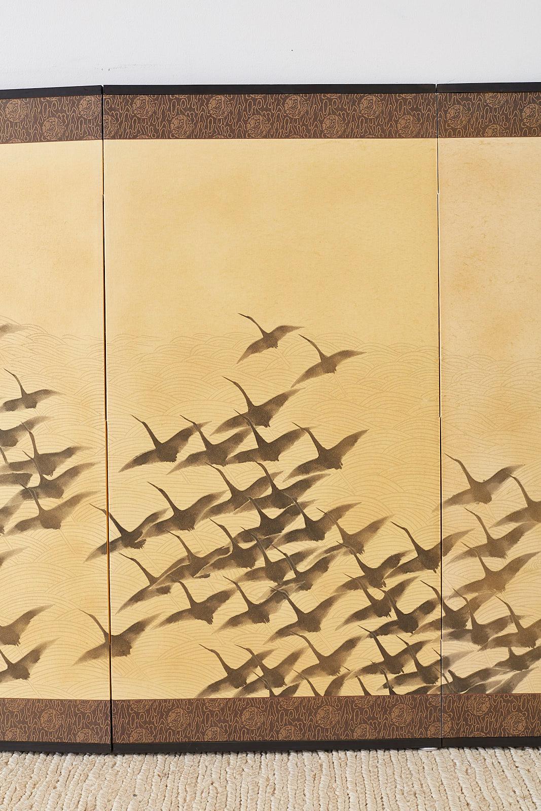 Japanese Four-Panel Screen Wild Geese in Flight In Excellent Condition In Rio Vista, CA