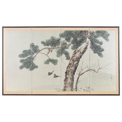 Japanese Four-Panel Screen Winter Pine with Ducks
