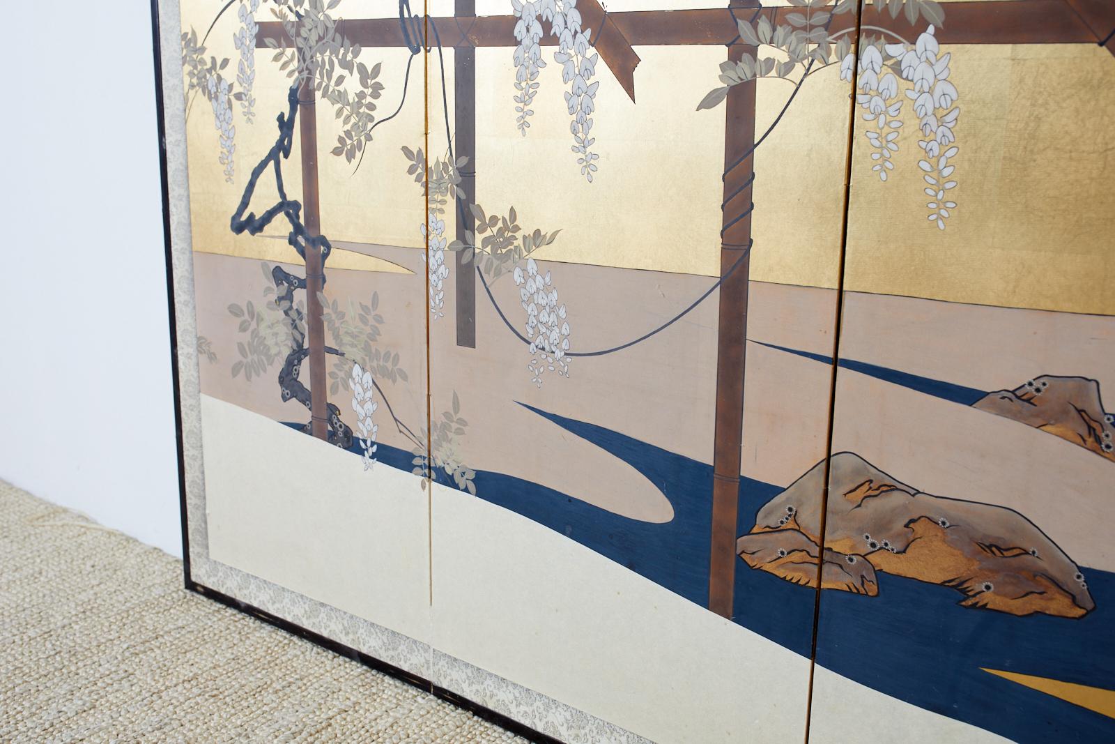 Japanese Four-Panel Screen Wisteria Iris Spring Landscape 7