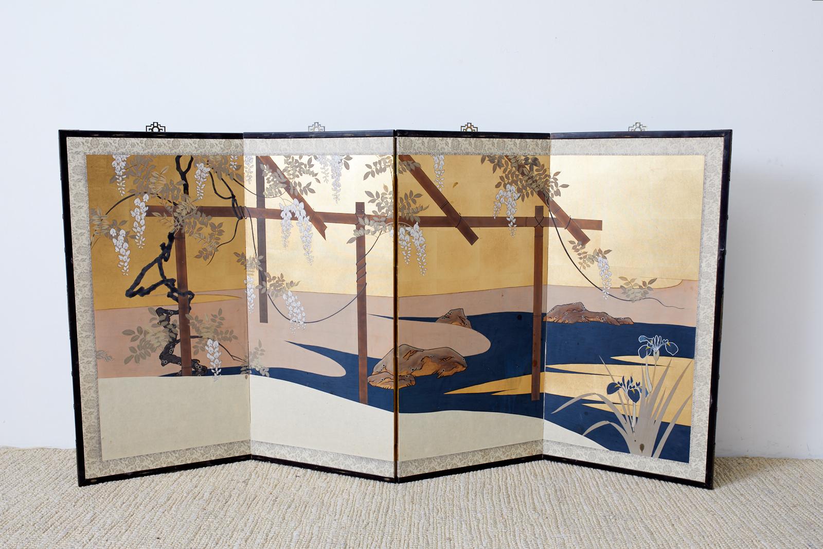 Japanese Four-Panel Screen Wisteria Iris Spring Landscape 8