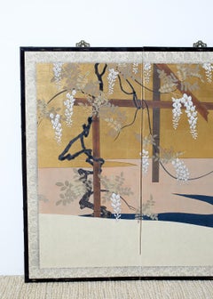Japanese Four-Panel Screen Wisteria Iris Spring Landscape