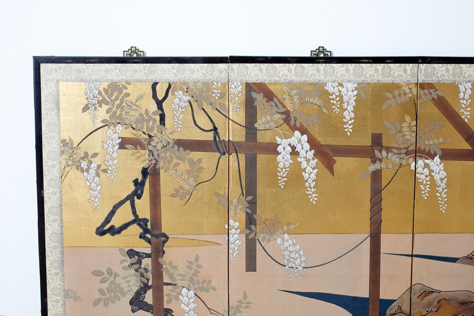 Japanese Four-Panel Screen Wisteria Iris Spring Landscape 1