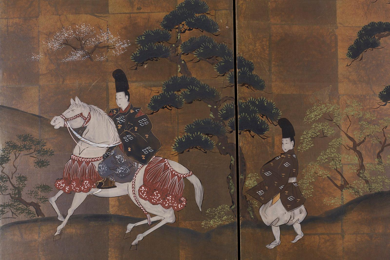 Japanese Four Panel Showa Period Narrative Tale Screen 3