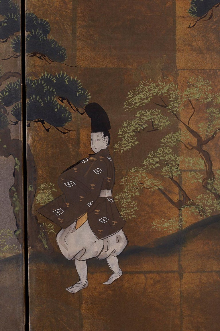 Japanese Four Panel Showa Period Narrative Tale Screen For Sale 5