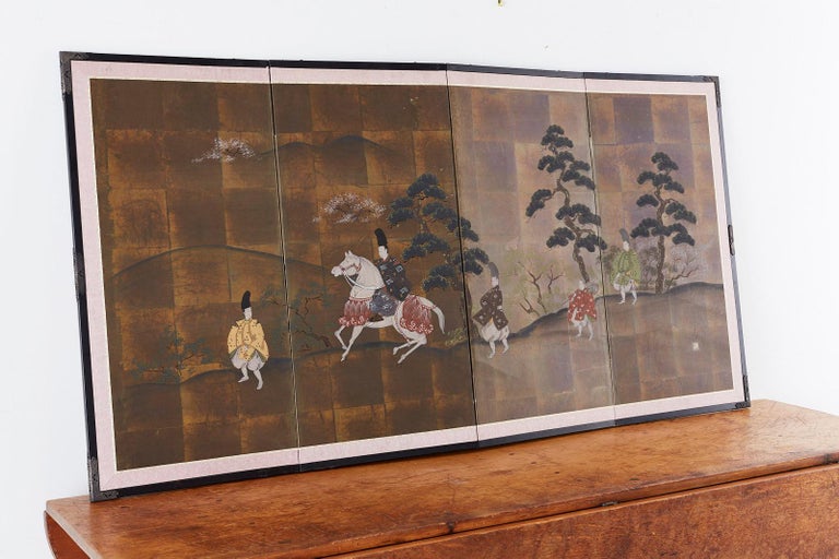Japanese Four Panel Showa Period Narrative Tale Screen For Sale 11